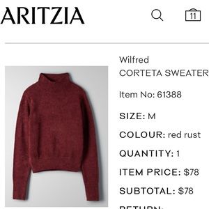 NWT Aritzia Wilfred Corteta Sweater Medium Red Rust